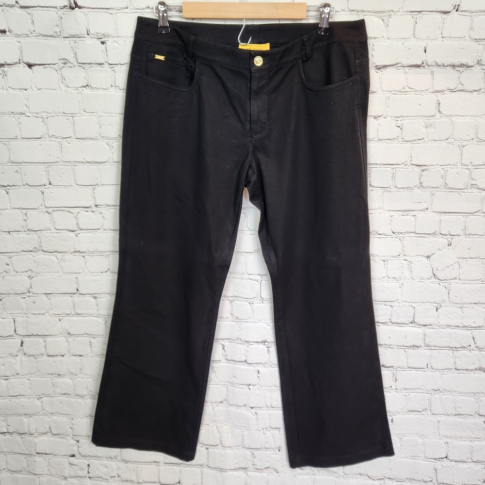 St. John Black Gold Embellished Pocket Flare Leg Pants Size 12